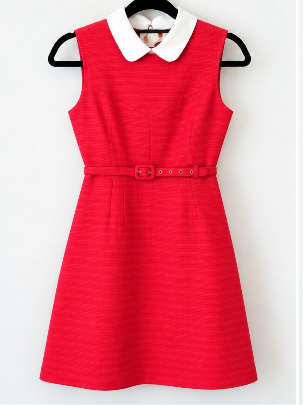 Tory Burch Sleeveless Red A-Line Dress with White Collar